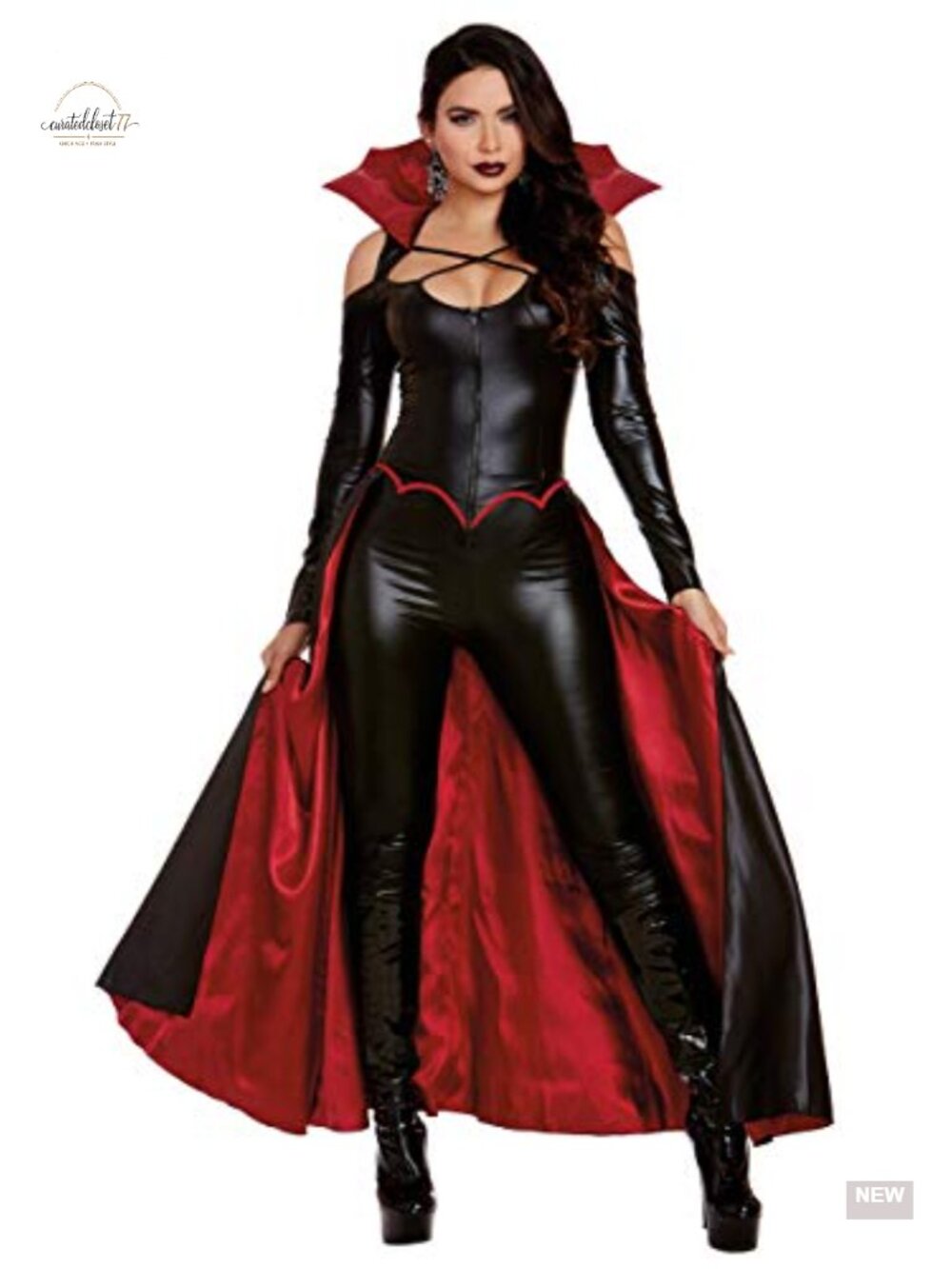 Women's Vampire Costume Jumpsuit with Attached Skirt